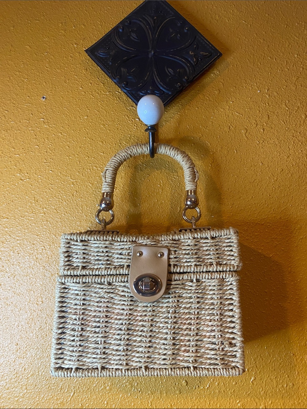 Woven Straw Mini Top-Handle Bag in Natural